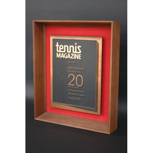 1313 - Framed award. Tennis Magazine Salutes Ken Rosewall as one of the 20 top players in the game over the... 