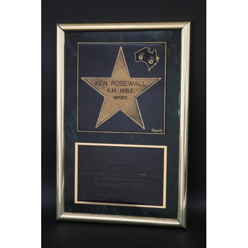 1316 - Framed award, THE AUSTRALIAN WALK OF FAME INDUCTEE COMMITTEE PROUDLY PRESENTED TO Ken Rosewall A.M. ... 