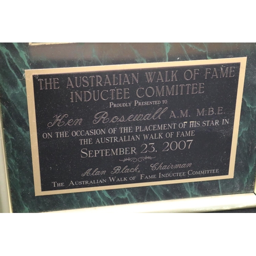 1316 - Framed award, THE AUSTRALIAN WALK OF FAME INDUCTEE COMMITTEE PROUDLY PRESENTED TO Ken Rosewall A.M. ... 