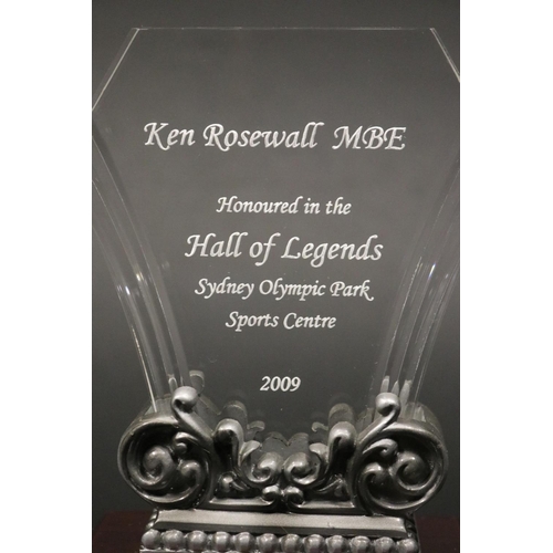 1325 - Award, inscribed Ken Rosewall MBE Honoured in the Hall of Legends Sydney Olympic Park Sports Centre ... 