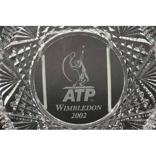 1355 - Cut crystal tray, marked ATP Wimbledon 2002. Approx 20cm Dia. Provenance: Ken Rosewall Collection