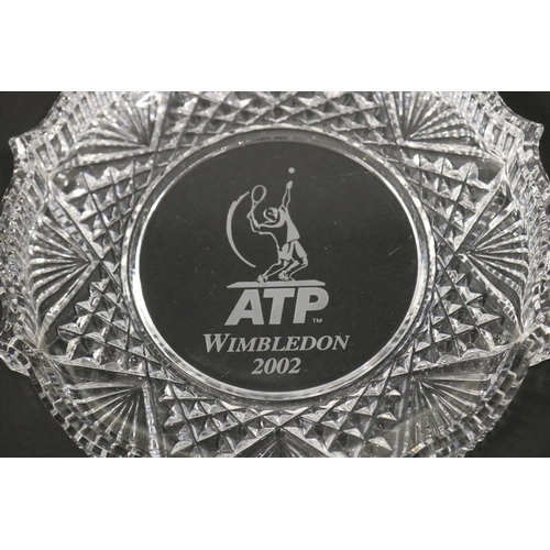 1355 - Cut crystal tray, marked ATP Wimbledon 2002. Approx 20cm Dia. Provenance: Ken Rosewall Collection