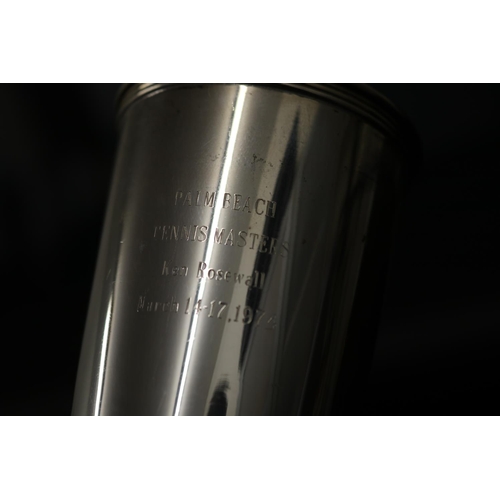 1229 - Tennis trophy cup. Inscribed PALM BEACH TENNIS MASTER Ken Rosewall March 14-17, 1974. Presented By V... 