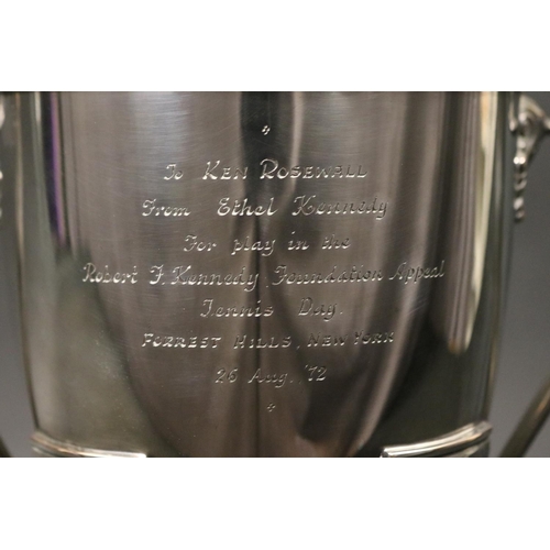 1095 - Silver plated water urn, inscribed To KEN ROSEWALL from Ethel Kennedy For play in the Robert J.Kenne... 
