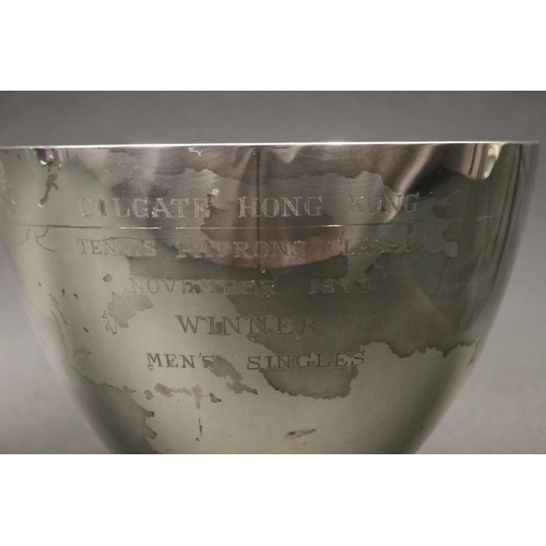 1228 - Tennis trophy pedestal bowl. Inscribed, COLGATE HONG KONG TENNIS PATRON'S CLASSIC NOVEMBER 1977 WINN... 