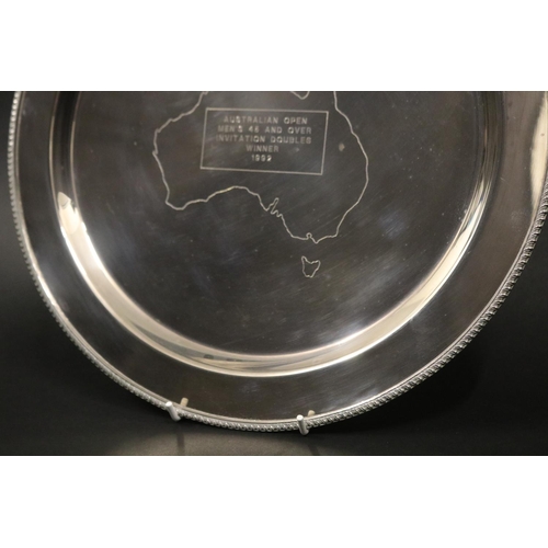 1295 - Tennis trophy. Inscribed, AUSTRALIAN OPEN MEN'S 45 AND OVER INVITATION DOUBLES WINNER 1992. Approx 3... 