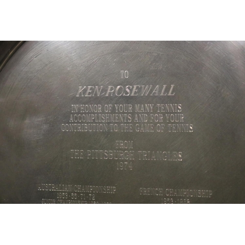 1346 - Tennis award. Inscribed, TO KEN ROSEWALL IN HONOR OF YOUR MANY TENNIS ACCOMPLISHMENTS AND FOR YOUR C... 