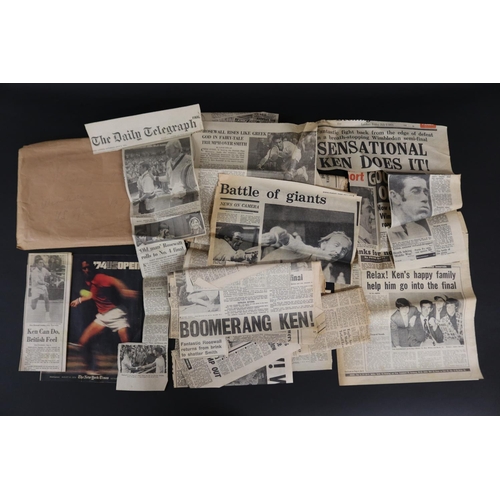 1371 - Large assortment of newspaper clippings on Ken. Provenance: Ken Rosewall Collection