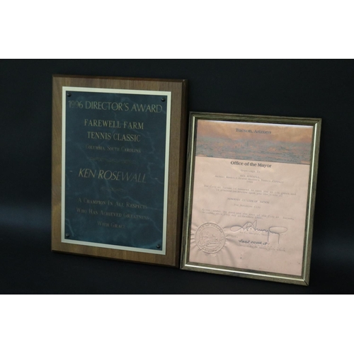 1380 - Two plaques, 1996 Directors Award Farewell Farm tennis Classic Columbia, South Carolina Ken Rosewall... 