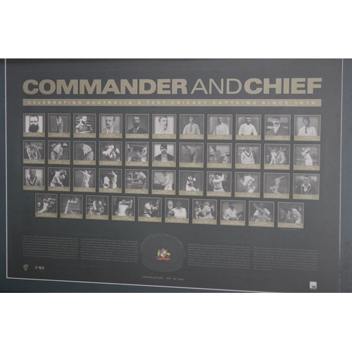 1406 - Framed poster, Commander and Chief Celebrating Australia's Test Cricket Captains since 1876. Limited... 