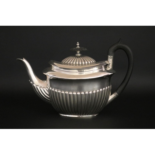 77 - Victorian hall marked sterling silver half fluted teapot hallmarked Sheffield 1894, Walker and Hall,... 