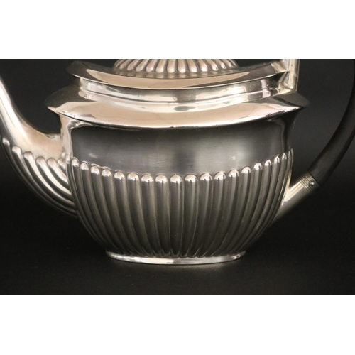 77 - Victorian hall marked sterling silver half fluted teapot hallmarked Sheffield 1894, Walker and Hall,... 