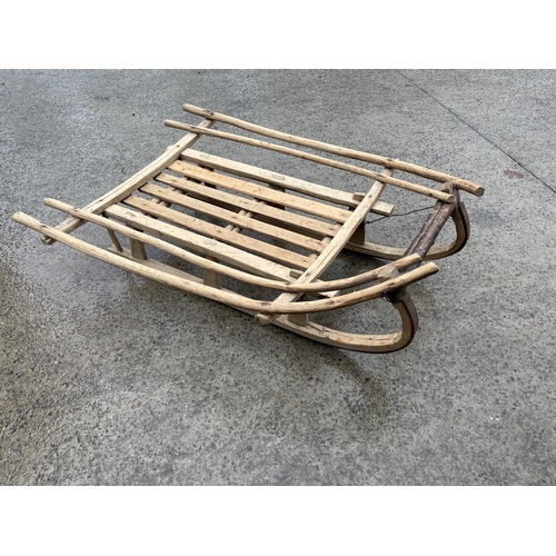 170 - Antique European pine and branch toboggan, approx 116cm L x 80cm W