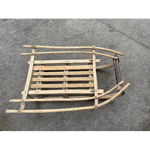 170 - Antique European pine and branch toboggan, approx 116cm L x 80cm W