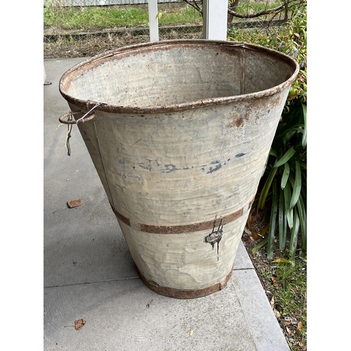 192 - Large antique metal grape pickers basket, approx 85 cm high