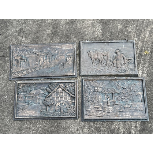 226 - Four cast bronze plaques, approx 53cm L x 29cm H & smaller (4)