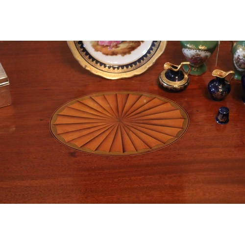 494 - Fine antique Edwardian oval inlaid side table, stretchers below, approx 72cm H x 76cm W