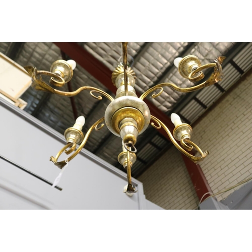 4 - Italian antique style gilt wood and silver gilt six light chandelier, untested / unknown working con... 