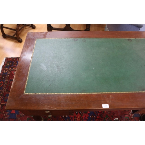 33 - French Empire style five drawer desk, with tooled green leather top surface & brass mounts, approx 7... 