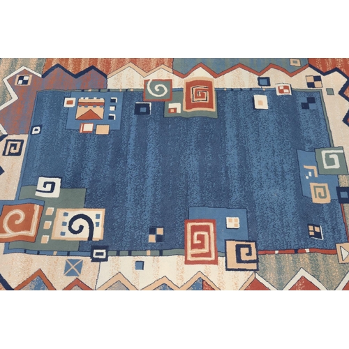 57 - Handwoven blue ground carpet, approx 171cm x 231cm