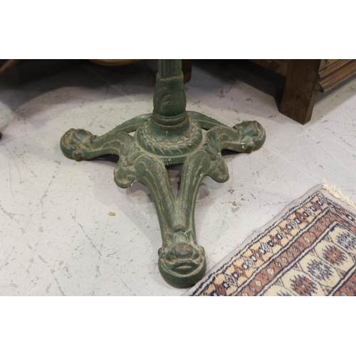76 - French faux marble topped cast iron based bistro table, approx 74cm H x 49cm Dia