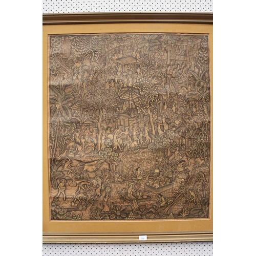 91 - Large Balinese painting, approx 89cm x 77cm