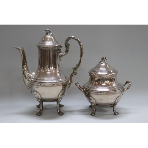 95 - Antique French silver plated coffee pot & lidded sugar bowl, approx 26cm H x 18cm W & smaller (2)