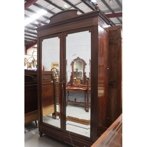 131 - Antique French Louis XVI style mirrored two door armoire, approx 242cm H x 140cm W x 50cm D