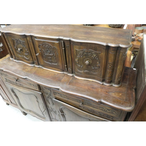 132 - Antique early 20th century French Louis style two height buffet, approx 149cm H x 159cm W x 52cm D