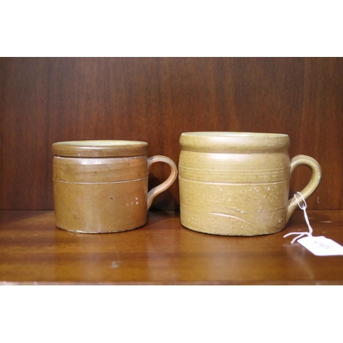 134 - Two antique French stoneware pots, approx 8.5cm H and smaller (2)