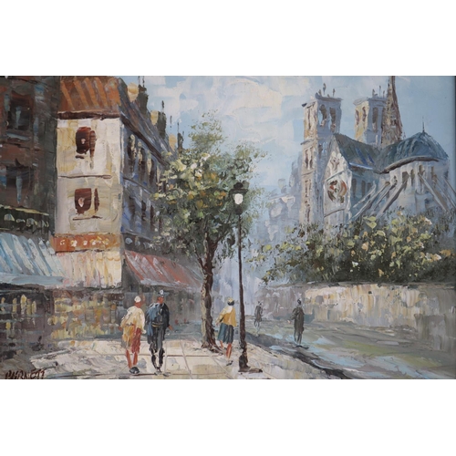 135 - Burnett, two oils on canvas, Street scenes, both signed lower left, each approx 30cm x 38cm