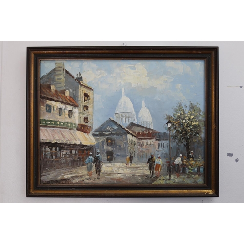 135 - Burnett, two oils on canvas, Street scenes, both signed lower left, each approx 30cm x 38cm