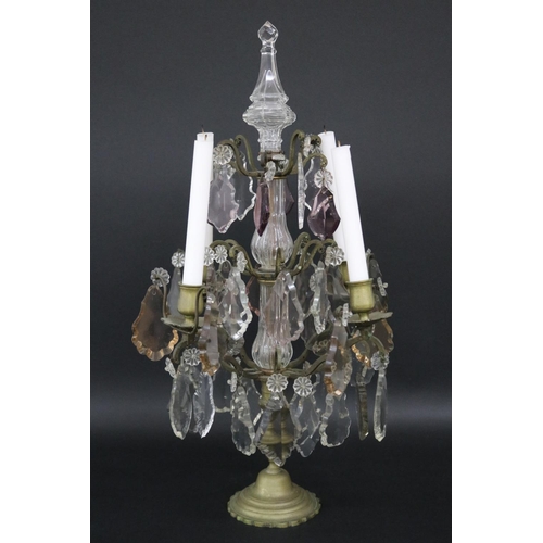 141 - Decorative French four stick girandole with drop lustres, approx 54cm H x 32cm W