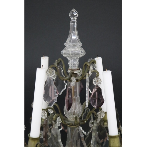 141 - Decorative French four stick girandole with drop lustres, approx 54cm H x 32cm W