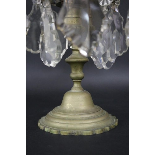 141 - Decorative French four stick girandole with drop lustres, approx 54cm H x 32cm W