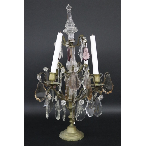 141 - Decorative French four stick girandole with drop lustres, approx 54cm H x 32cm W