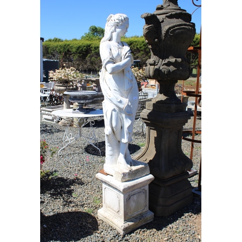 1 - Large composite stone garden figure representing Harvest on square pedestal base figure, approx 140c... 