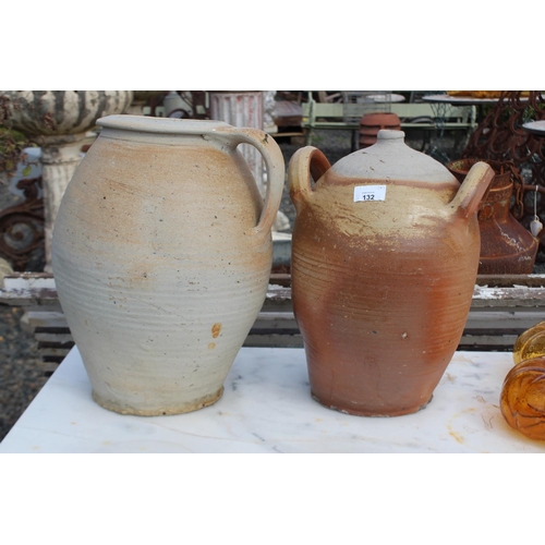 132 - Four antique French pottery vessels, approx 37.5cm H & shorter (4)