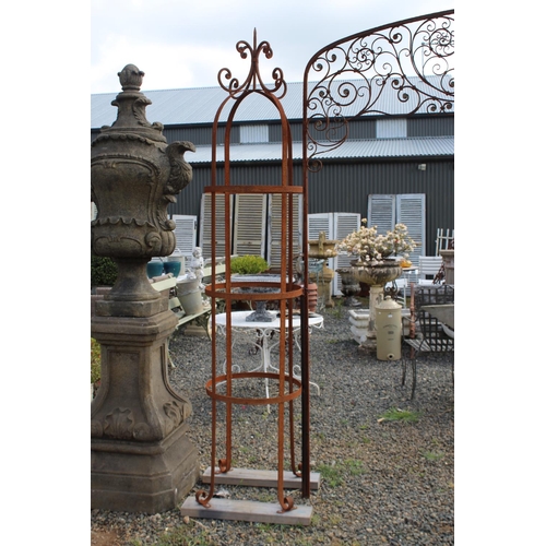 145 - Pair of flat bar steel circular rose trellises, each approx 240cm H (2)