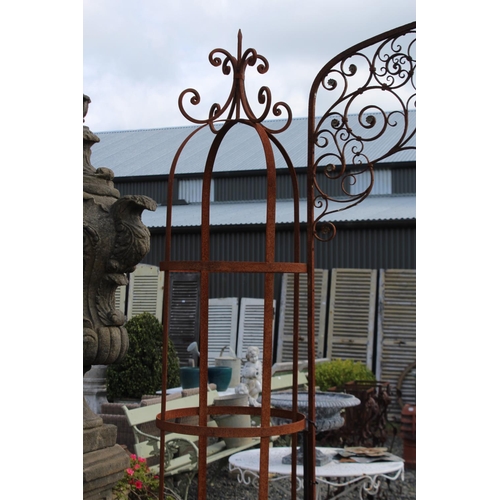 145 - Pair of flat bar steel circular rose trellises, each approx 240cm H (2)