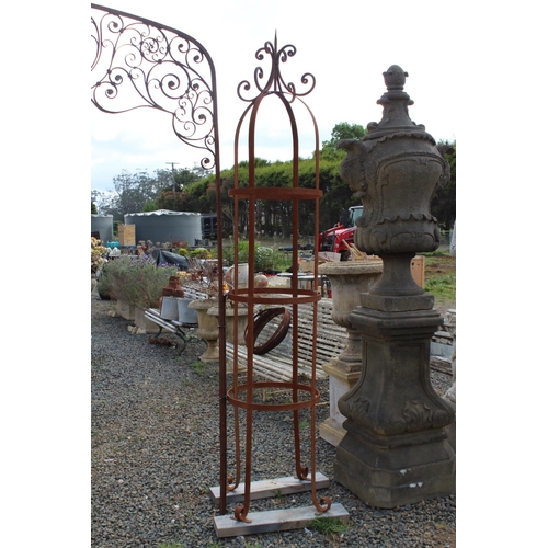 145 - Pair of flat bar steel circular rose trellises, each approx 240cm H (2)