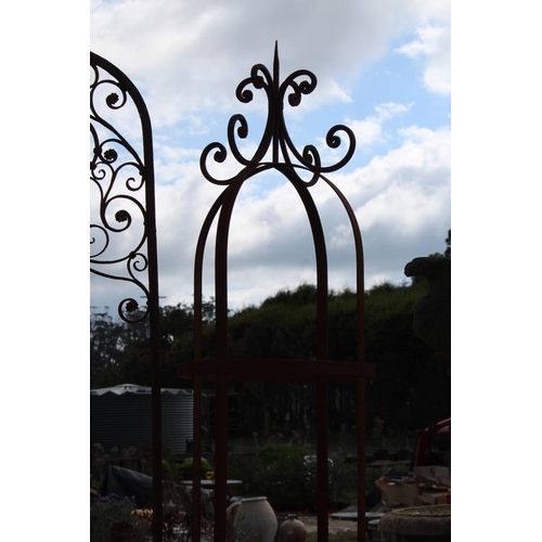 145 - Pair of flat bar steel circular rose trellises, each approx 240cm H (2)