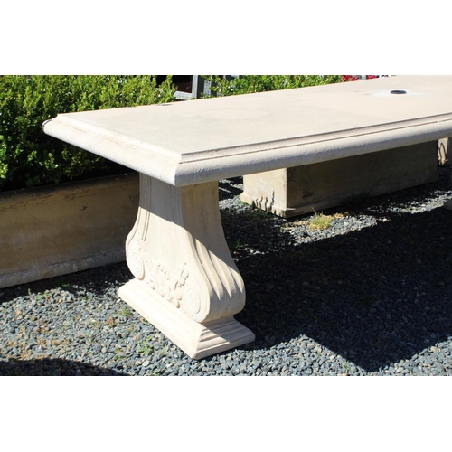 187 - Long faux stone twin pedestal support outdoor table, approx 270cm L x 100cm W