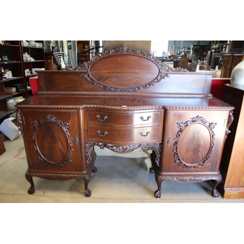 395 - Vintage cedar Chippendale revival eight leg sideboard, fitted with carved back board, approx 152cm H... 