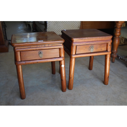 450 - Pair of Chinese single drawer side tables, each approx 52cm H x 44cm W x 39cm D (2)
