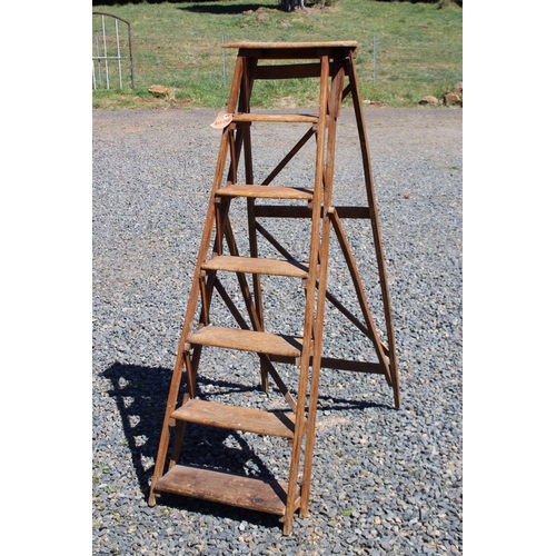 488 - Antique French A frame folding wooden step ladder, approx 148 cm high closed