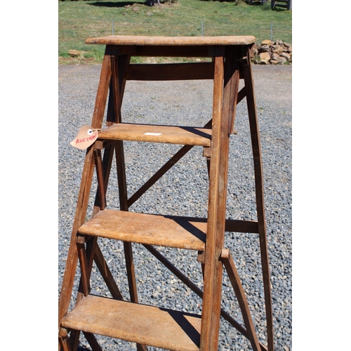488 - Antique French A frame folding wooden step ladder, approx 148 cm high closed