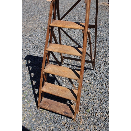 488 - Antique French A frame folding wooden step ladder, approx 148 cm high closed