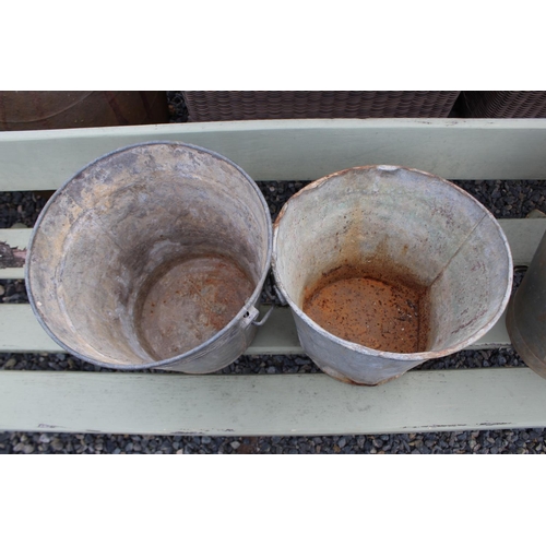 100 - Three old gal metal buckets, approx 25cm H ex handle x 29cm Dia and smaller (3)
