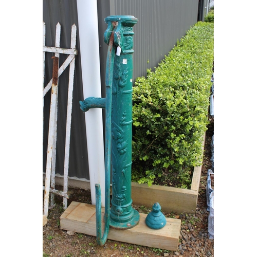 120 - Large French cast iron water hand pump, green painted finish, approx 141cm H